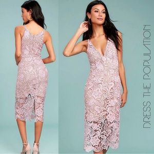 NWOT Dress the Population 'Marie' Lace Midi Dress in Pink